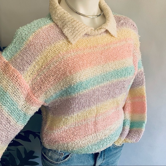 v i n t a g e :: Dreamy Pastel Striped Slouchy Knit Sweater - Picture 3 of 15